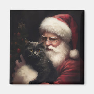 Aimant Chat noir avec Noël Festif du Père Noël