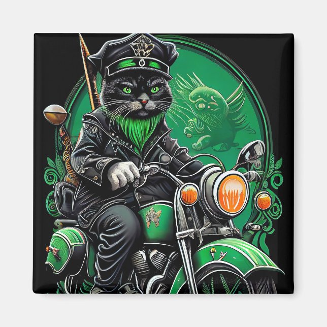 Aimant Chat noir conduite vélo St. Patrick's Day (Devant)