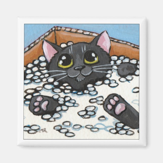 Aimant Chat noir dans une boîte d'arachides d'emballage | (Devant)