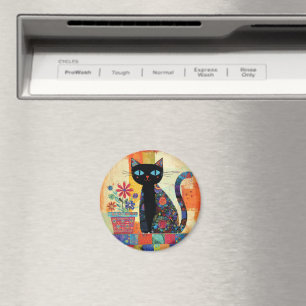 Aimant Chat Noir Dessin Artistique Fantaisiste