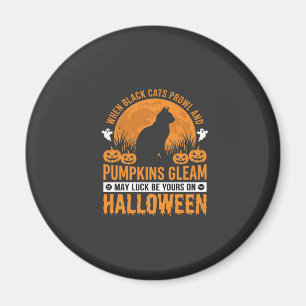 Aimant Chat noir d'Halloween Citrouille Lune Design_1