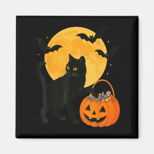 Aimant Chat noir drôle d'Halloween citrouille avec bonbon