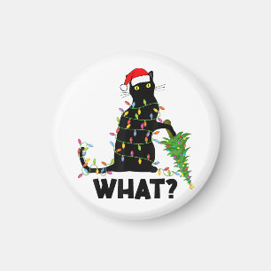 Aimant Chat Noir Drôle Poussant Arbre De Noël Sur Chat Ch
