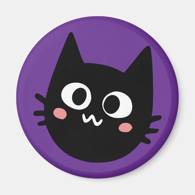 Aimant Chat noir drôle violet (Devant)