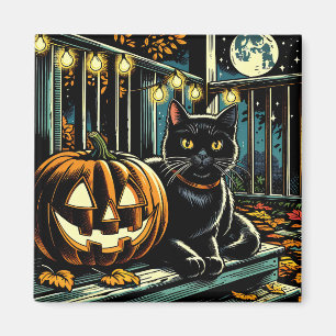 Aimant Chat noir et Halloween Jack-O-Lanterne