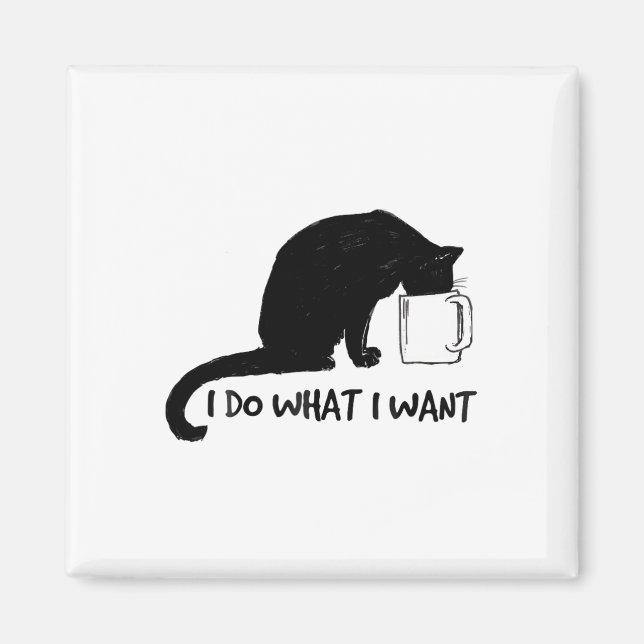 Aimant Chat Noir Faire Ce Que Je Veux Coupe Rouge Drôle M (Devant)