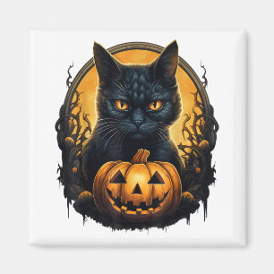 Aimant Chat noir Halloween Citrouilles effrayants Lune Ch