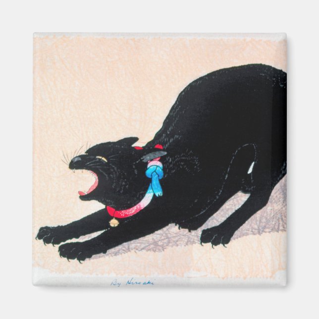 Aimant Chat noir Hissing Fine Art par Hiroaki Takahashi (Devant)