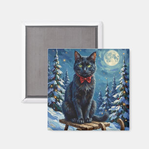 Aimant Chat Noir Mystique Enchanté Traîneau d'Hiver Noël