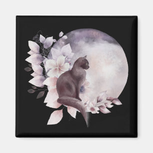 Aimant Chat noir par une Pleine lune magique