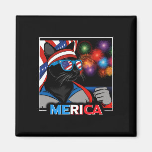 Aimant Chat noir patriotique Fireworks