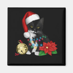 Aimant Chat Noir Père Noël Tangée Dans Les Lumières D