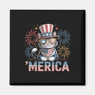 Aimant Chat Patriotique Cute ‘Amérique 4 juillet Memorial