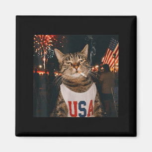 Aimant Chat patriotique du 4 juillet fumant une cigarette
