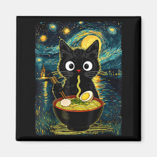 Aimant Chat Ramen Japonais Vintage Nuit Étoilée Van Gogh 