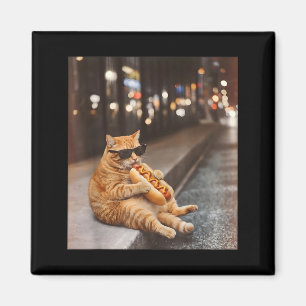 Aimant Chat Rouge Gros Mangeant Hot Dog Mème Drôle Glizzy