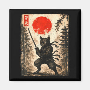 Aimant Chat Samouraï Japonais Graphique Anime pour Hommes