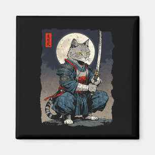 Aimant Chat Samurai Japonais Retro Chat Fighter Moon Ukiy