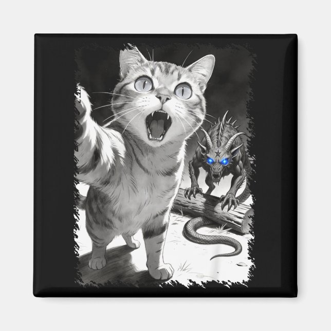 Aimant Chat selfie avec chupacabra drôle de cryptide mème (Devant)