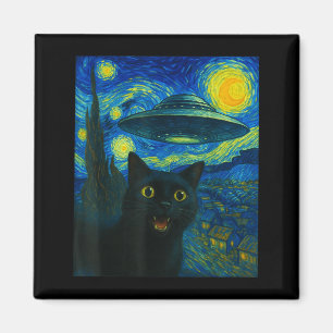Aimant Chat selfie avec nuit d'OVNI alien Van Gogh hommes