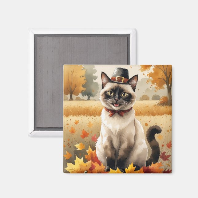 Aimant Chat Siamois À L'Automne Feuilles L'Art Thanksgivi (Recto/Verso)