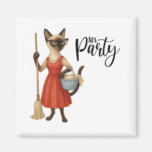 Aimant Chat siamois Femme au foyer Faisons la fête
