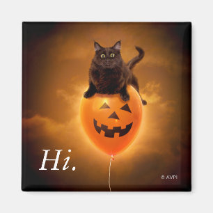Aimant Chat sur ballon d'Halloween