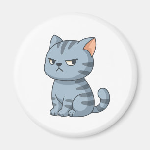 Aimant Chat tabby gris grincheux