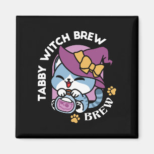 Aimant Chat Tabby Halloween – Chapeau de Sorcière & Art d