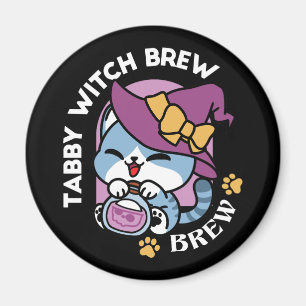 Aimant Chat Tabby Halloween – Chapeau de Sorcière & Art d