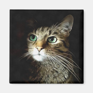 Aimant Chat Tigre Aux Yeux Verts Isolés Sur Fond Noir