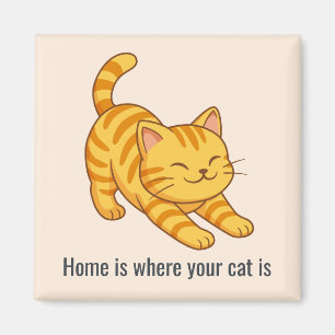 Aimant Chat Tigre Orange Étiré Texte Personnalisé Beige