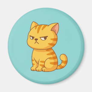 Aimant Chat tigré orange grincheux vert