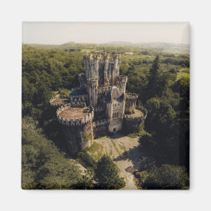 Aimant Château de pierre gris grand en Bois vert surélevé