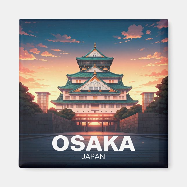 Aimant Château d'Osaka coucher du soleil du Japon (Devant)