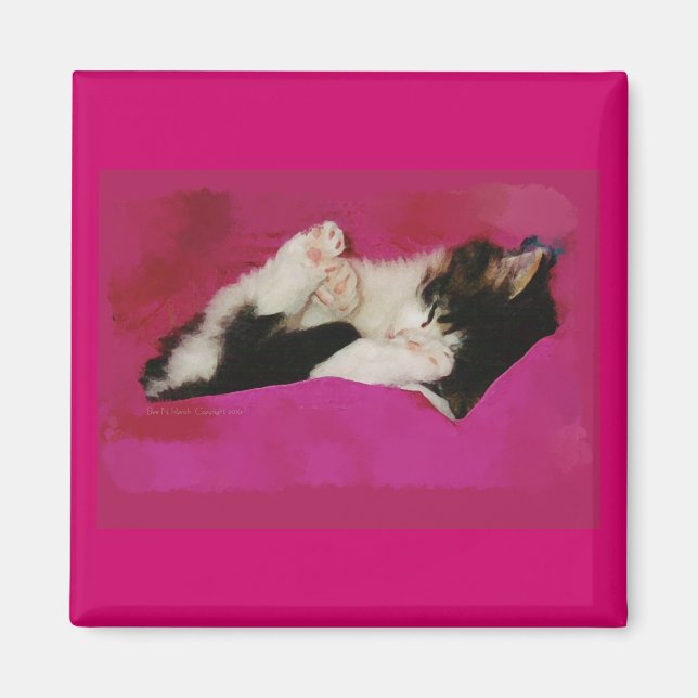 Aimant Chaton couché en rose (Devant)