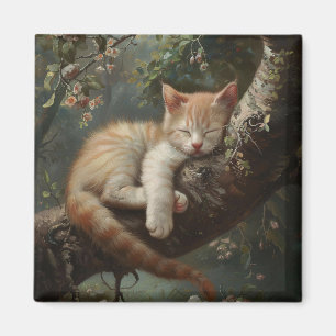 Aimant Chaton dormant dans un arbre Vintage