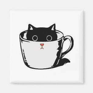 Aimant Chaton noir avec nez rouge caché dans une tasse