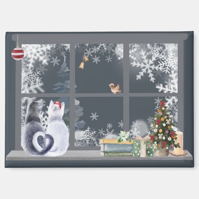Aimant Chats à la fenêtre de Noël (Recto)