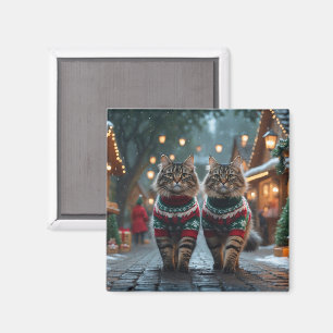 Aimant Chats Angora Turcs Noël Neige Vacances
