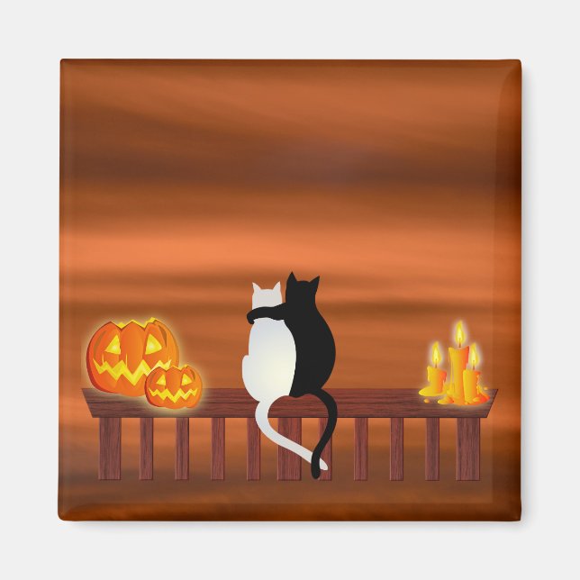 Aimant Chats Citrouille Bougies Halloween (Devant)