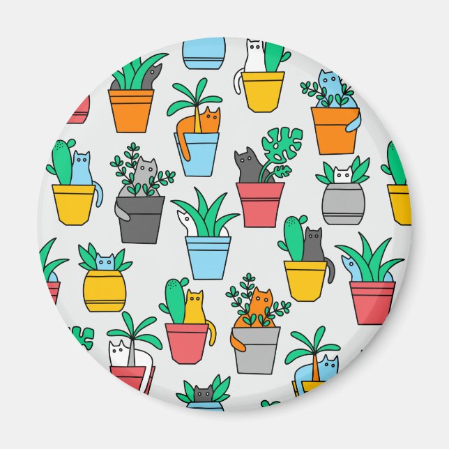 Aimant Chats dans les pots à fleurs (Devant)