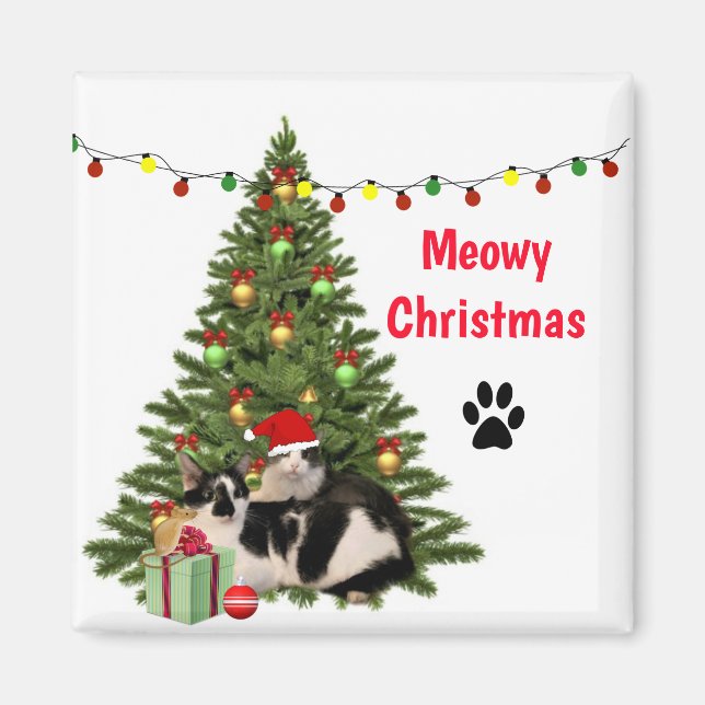 Aimant Chats de Noël sous l'arbre de Noël / Amoureux des  (Devant)