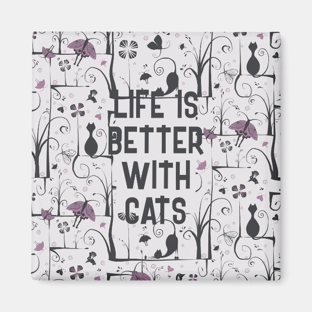 Aimant Chats en Arbres Cute Silhouette Motif Personnalise (Devant)
