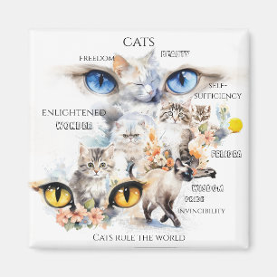 Aimant Chats gracieux Aquarelle Typographie