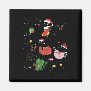 Aimant Chats noirs amusants Santa Hat sapin de Noël Joyeu