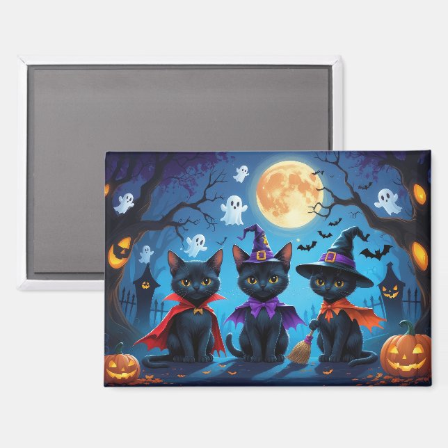 Aimant Chats noirs Citrouille Halloween drôle (Recto/Verso)