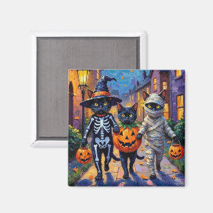 Aimant Chats noirs en costumes d'Halloween