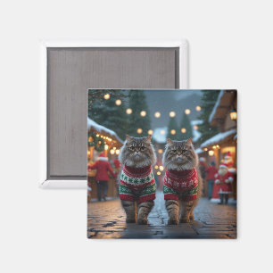 Aimant Chats Persans Noël Neige Fêtes