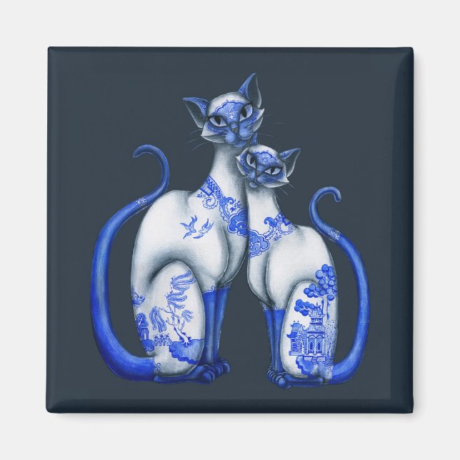 Aimant Chats siamois à saule bleu (Devant)